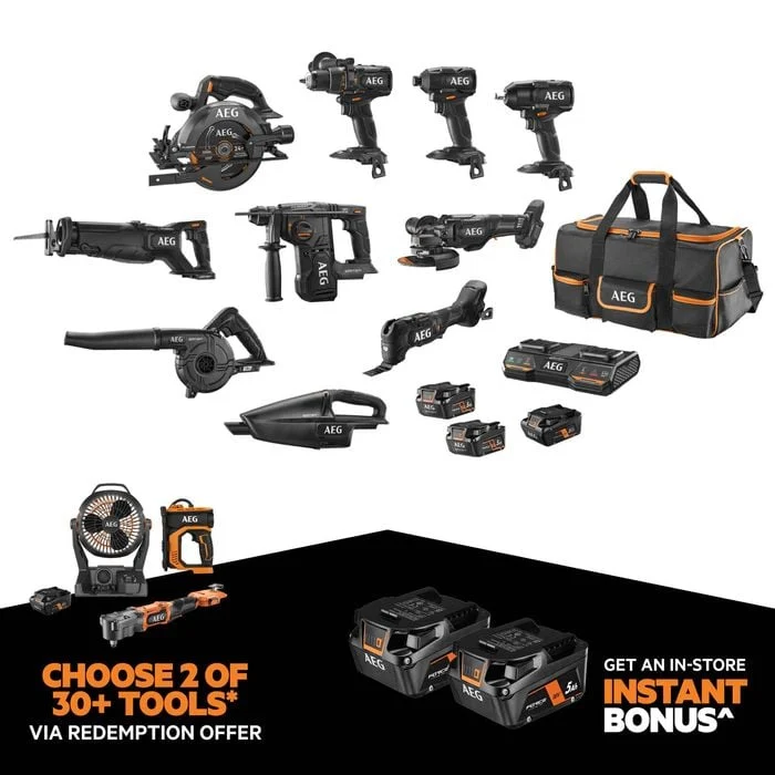 AEG 18V FUSION Limited Edition 10-Piece Combo 8Ah/5Ah FORCE Kit - A18FX10D185B